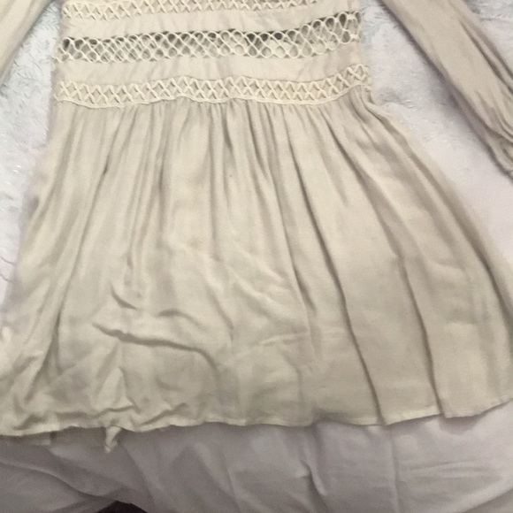 Beige flowy peasant style long sleeve deep c neck  boho dress from free people - Picture 3 of 5